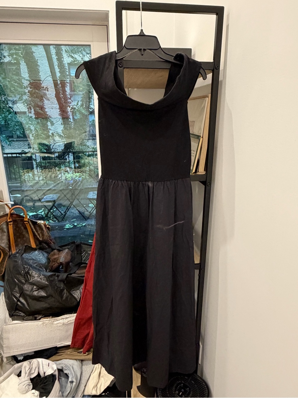 GAP Mixed Media Off-Shoulder Midi Dress Black Small